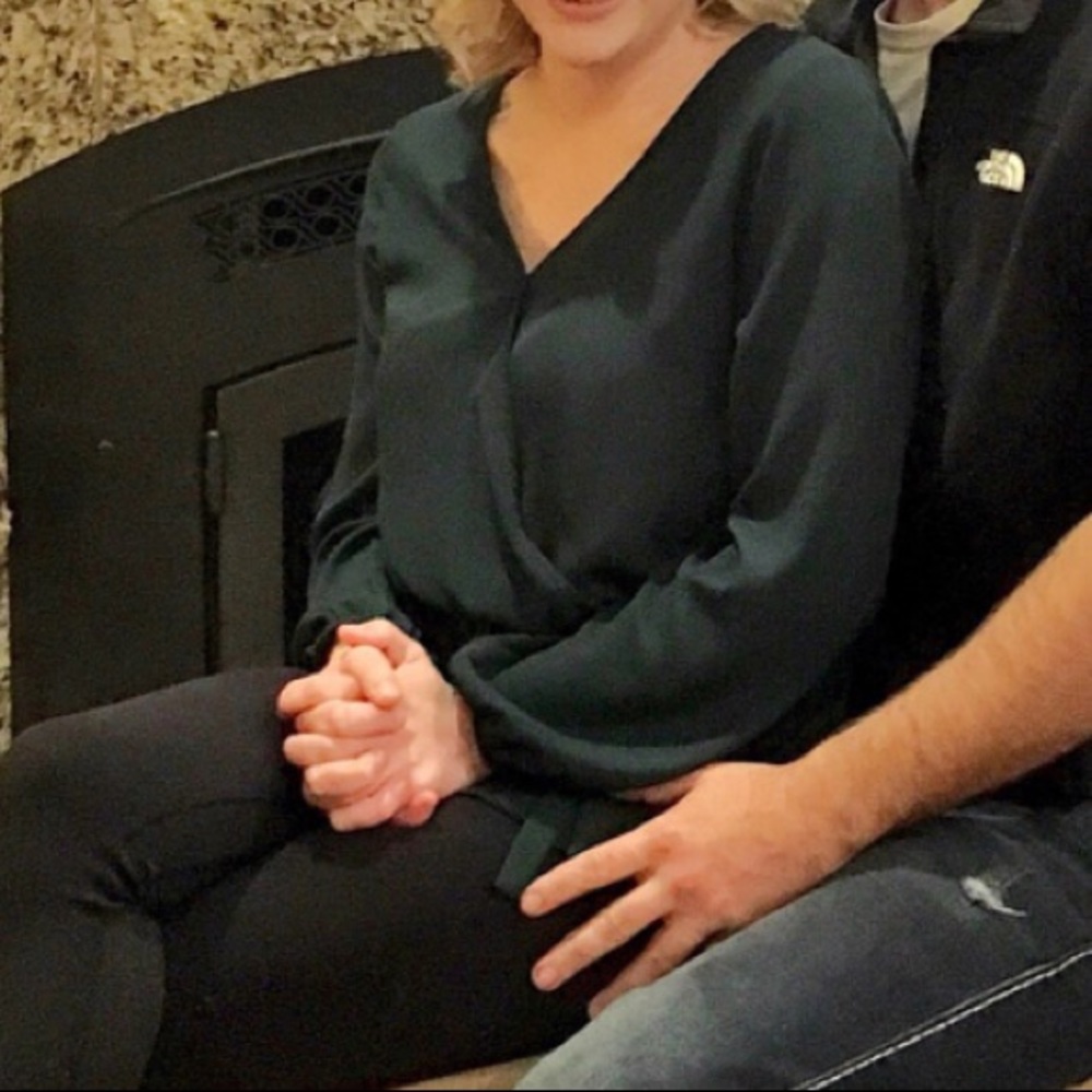 Emerald Green Rouched Waist Blouse with Bow